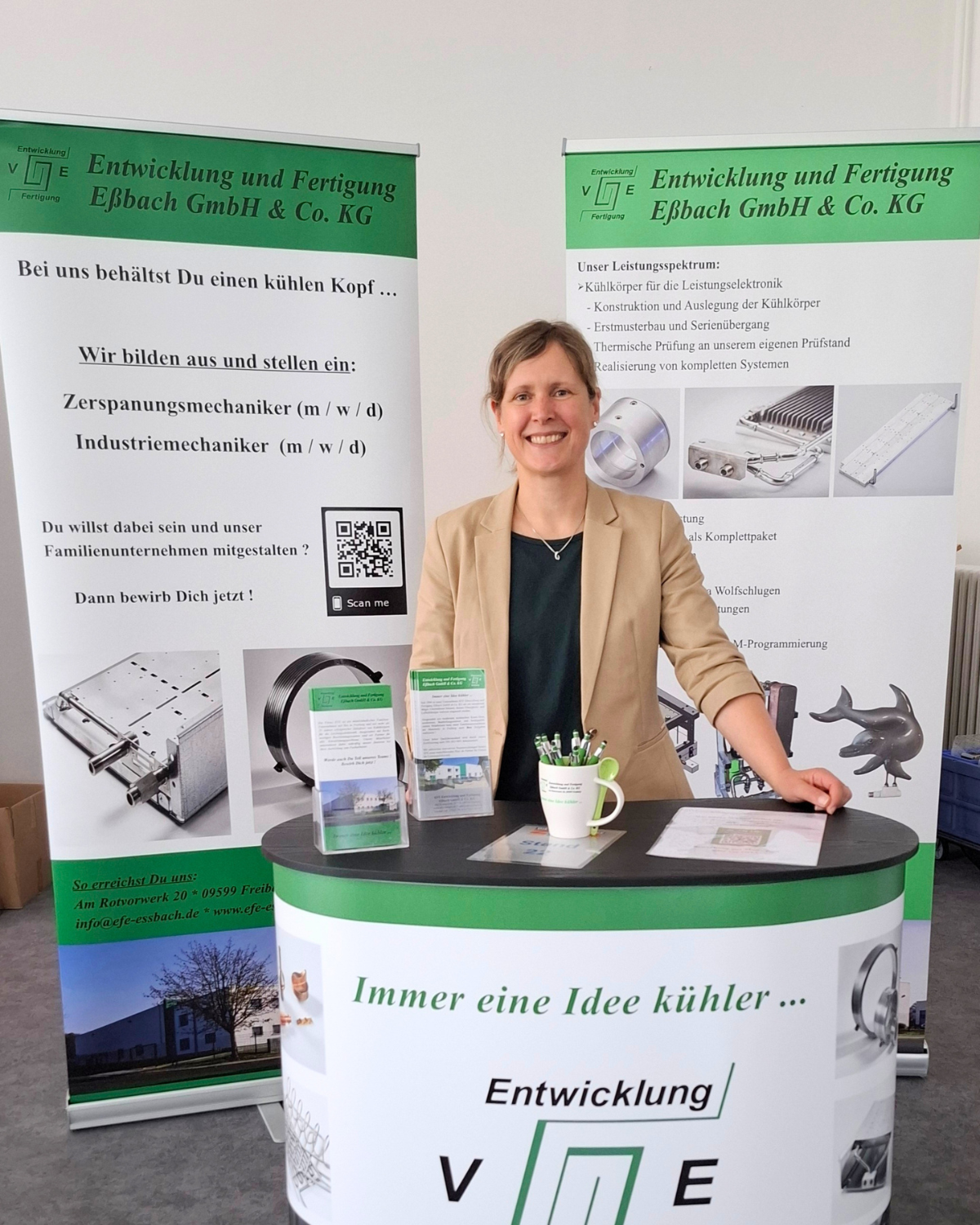 Ramona Eßbach von Entwicklung und Fertigung Eßbach auf der ZIM-Fachkräftemesse in Mittelsachsen